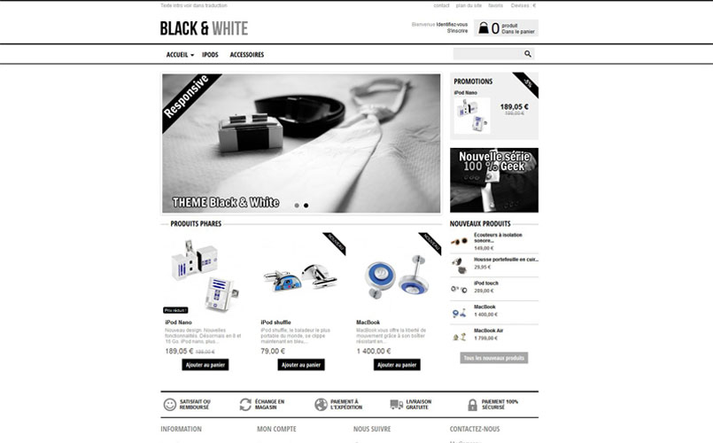 Theme responsive newacth Black and White pour Prestasop 1.5