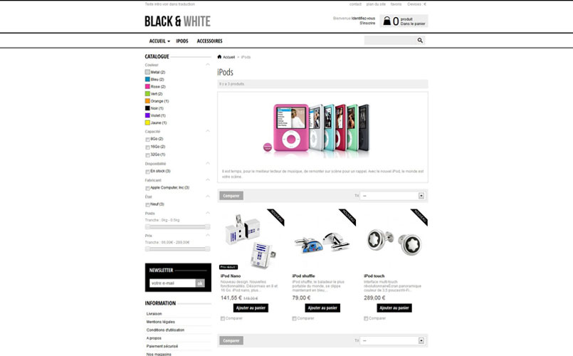 Theme responsive newacth Black and White pour Prestasop 1.5